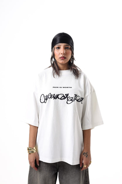 snekk pain of worth white tee